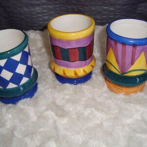 CBK Ltd LLC 1998 3 Painted Small Votive Candle Holders -Jar etc